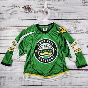 Quad City Mallards Green Hockey Jersey Youth XL YXL YMCA Team Logo Mesh Jersey